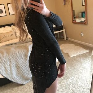 Long sleeve high low distressed top